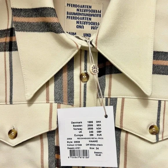 BAUM UND PFERDGARTEN Women Maaike Button Up Blouse Sz EU 34 XS Plaid Long Sleeve - Picture 5 of 5